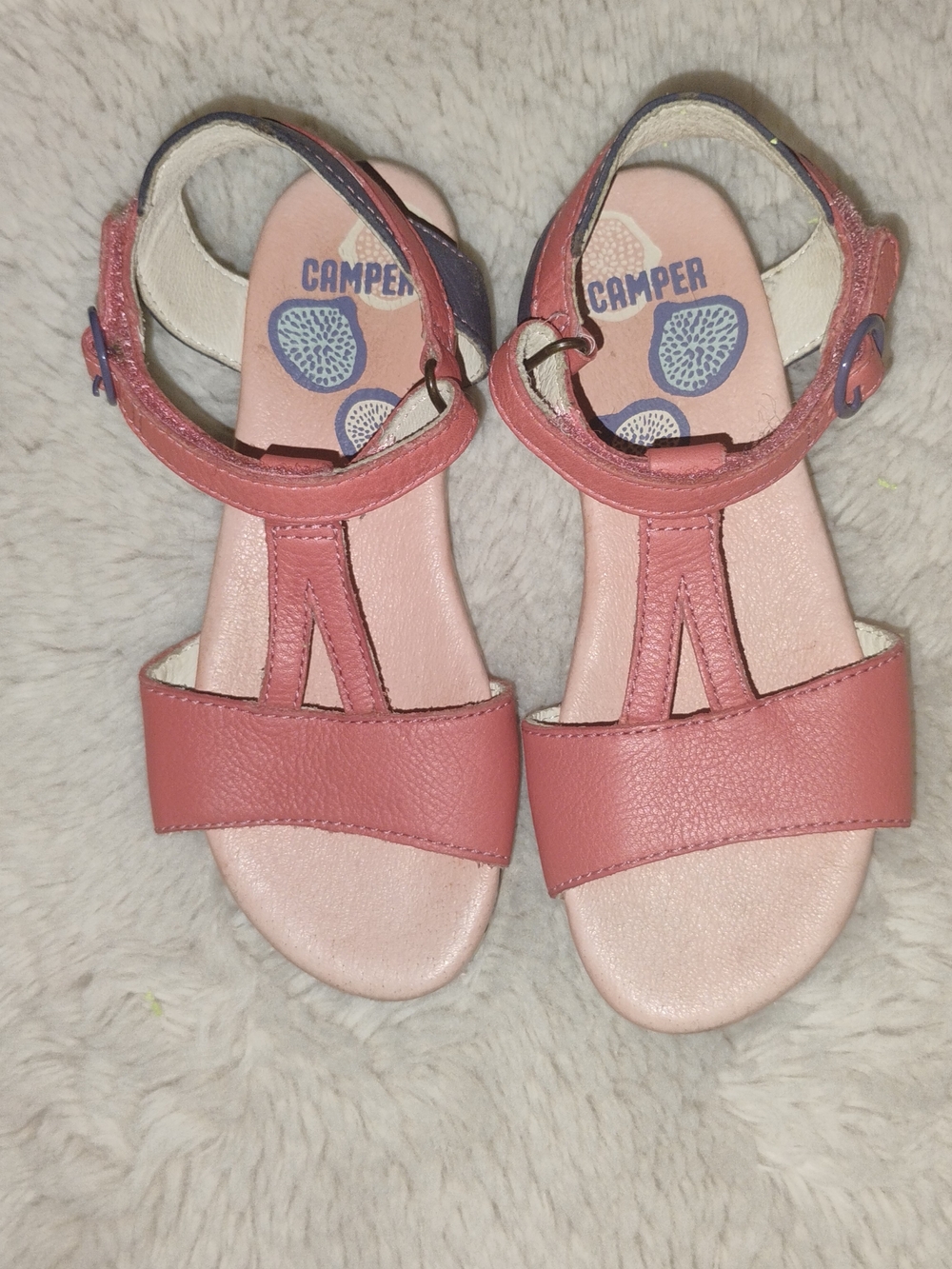 Camper Kids Coral Pink T-Strap Sandals